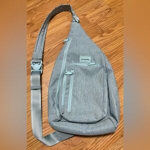 Vera Bradley Gray Sling Bag with Light Blue Accents